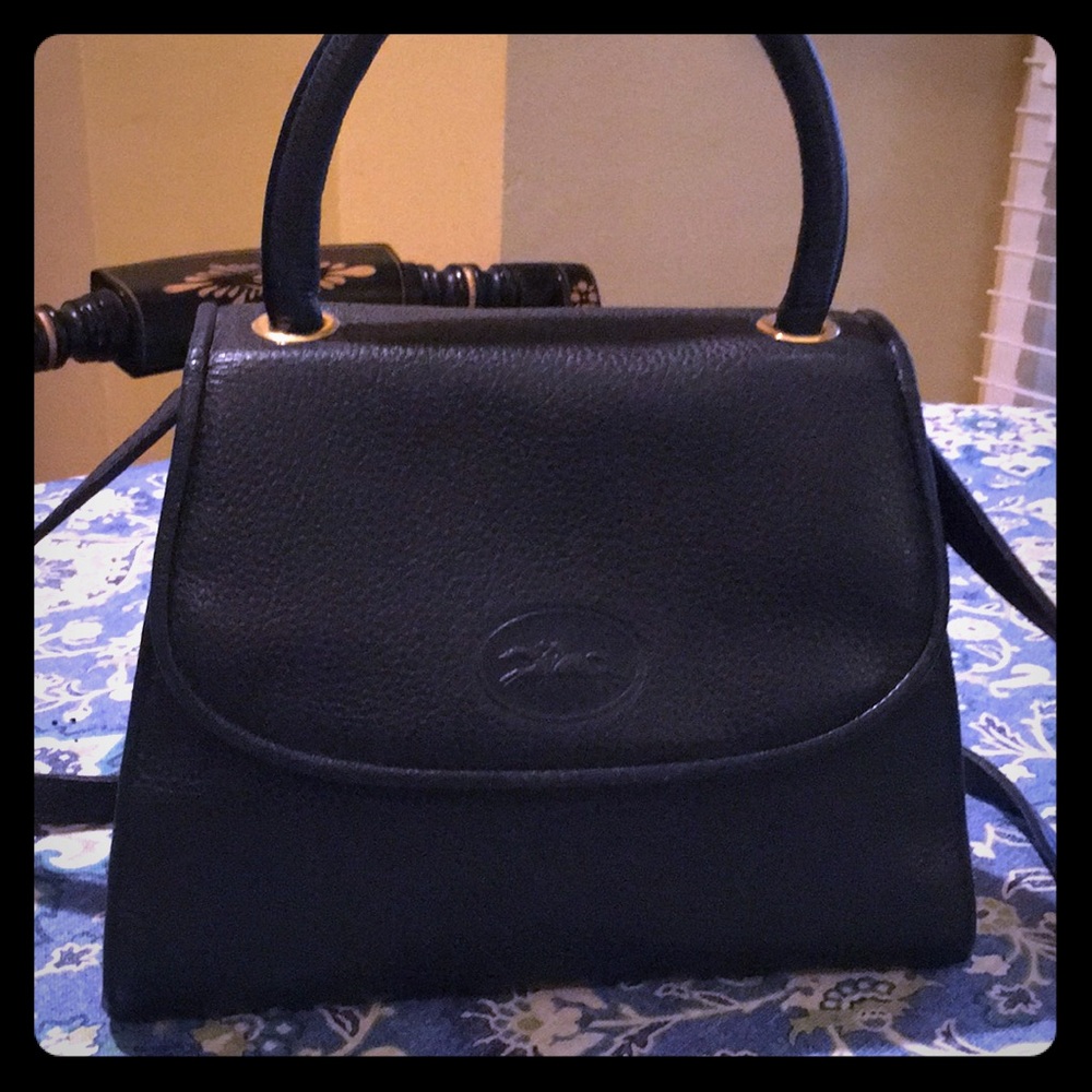 Long champ small leather purse - navy blue